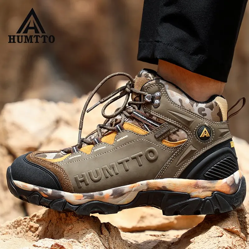 HUMTTO Waterproof Hiking Boots Breathable Leather Sport Mountain Boots Mens Trekking Shoes Outdoor Walking Men Sports Sneakers