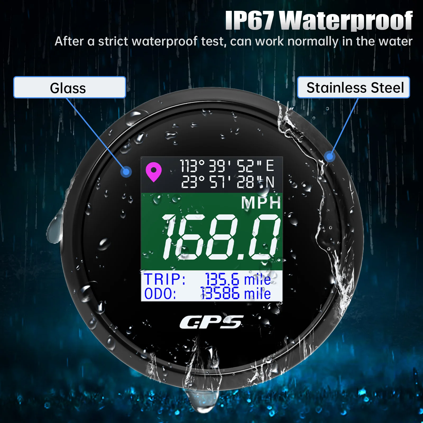مقياس السرعة الرقمي 52 مم GPS مع هوائي GPS 0-999 KMH، MPH، وحدة عقدة TFT شاشة رحلة ODO عداد المسافات لسيارة قارب يخت