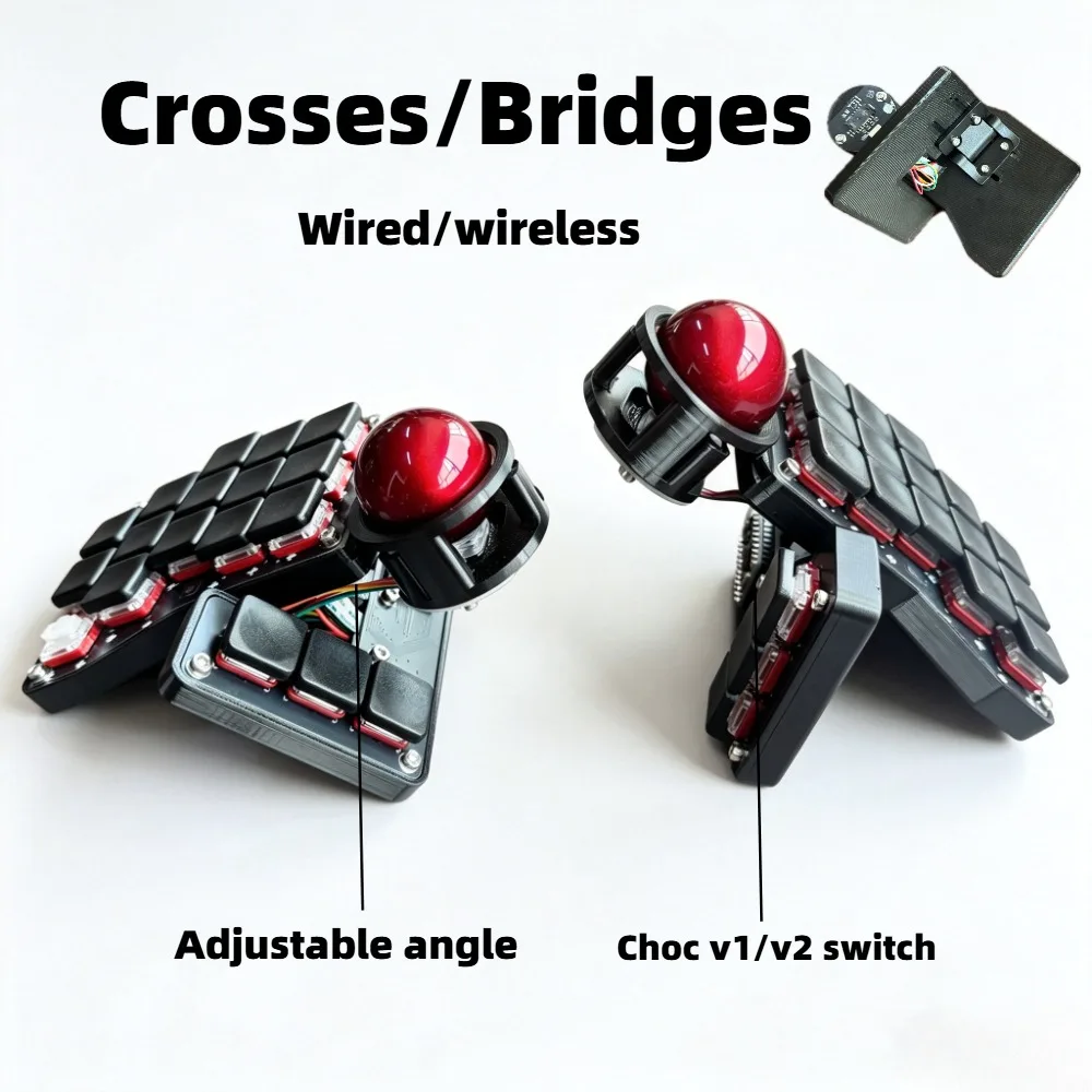 

Регулируемая по углу наклона раздельная клавиатура Crosses/Bridges с низкопрофильными клавишами Choc V1/V2, трекболом, проводным и Bluetooth-подключением, для игр, с возможностью горячей замены переключателей