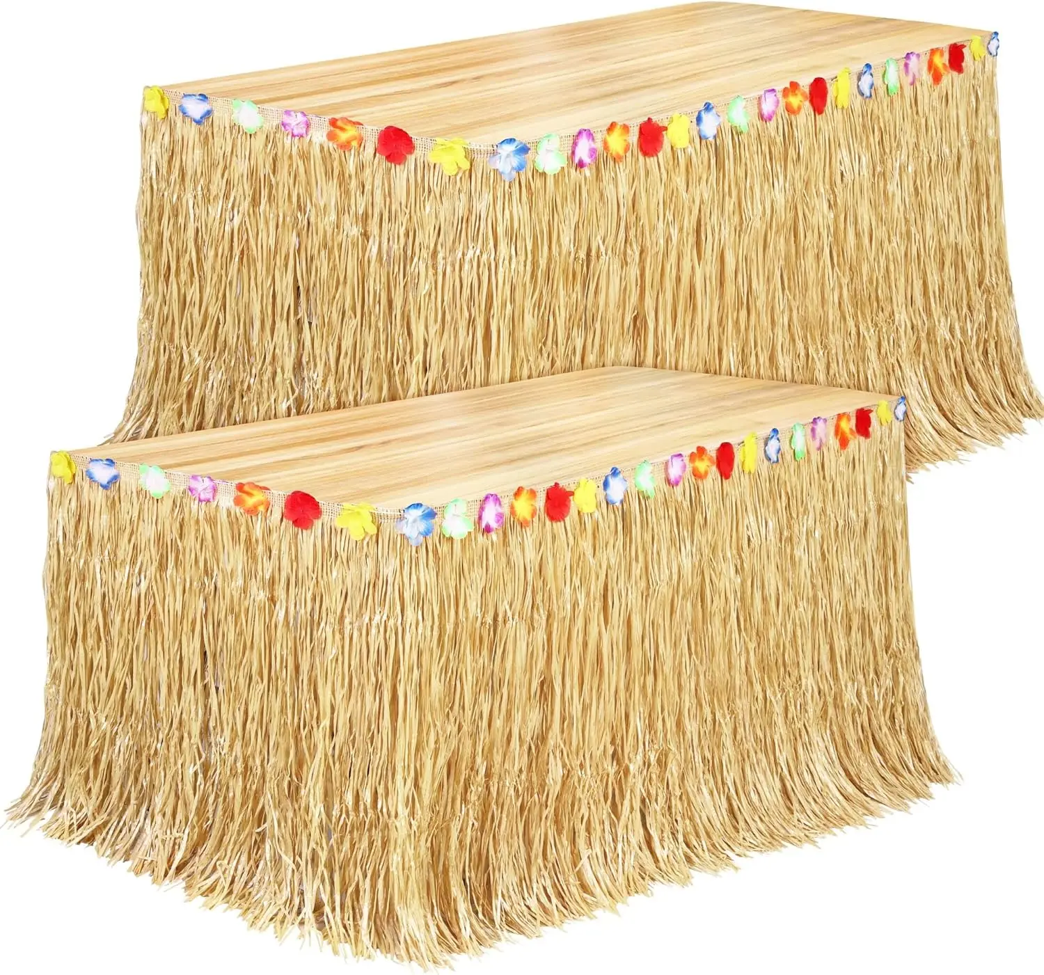 

2 Pack Luau Grass Table Skirt Natural 9 Feet x 29.5 Inch Hawaiian Table Skirt for Tropical Hawaiian Party Decorations Luau Party