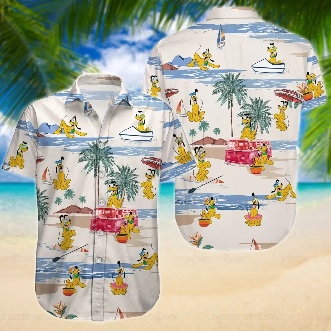 Disney Pluto Dog Hawaiian Shirts Men's Women Summer Short Sleeve Shirts Disney Hawaiian Shirts Casual Beach Shirts Harajuku Top