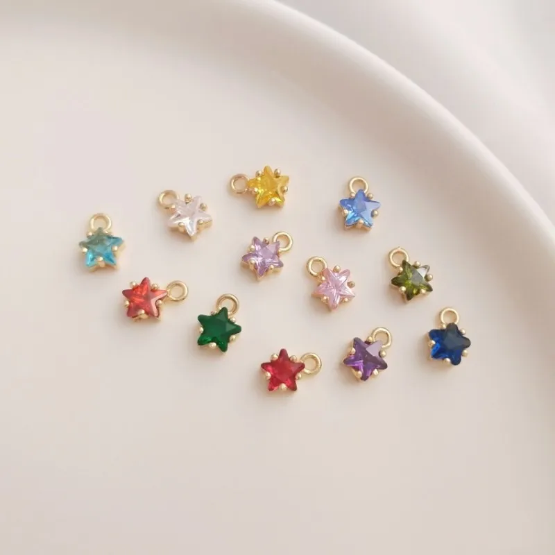 

14K Gold Plated Birthstone Charm Colorful CZ Star Charm Tiny Star Charm For DIY Jewelry Making Supply