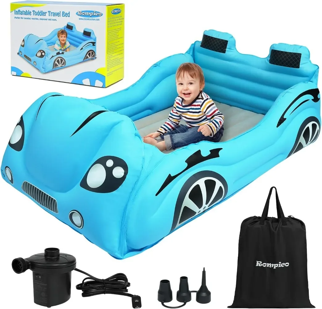 

Inflatable Toddler Travel Bed with Safety Bumper,Portable Racecar Toddler Bed Air Mattress with 4 Sides for Kids