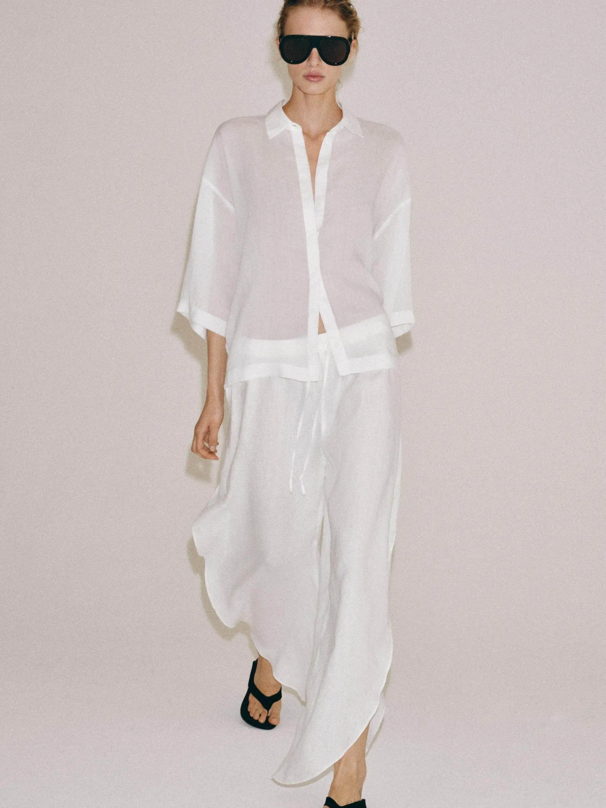 Loose Trousers with Slits for Women New Summer Collection Comfortable Wide Leg Pants Long Length Chinese Style Fashion