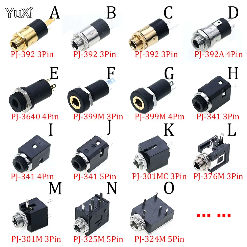 YUXI 10PCS 3.5MM PJ-392 A 3640 399 341 342M 301 Stereo Female Socket Jack With Screw 3.5 Audio Video Headphone Connector