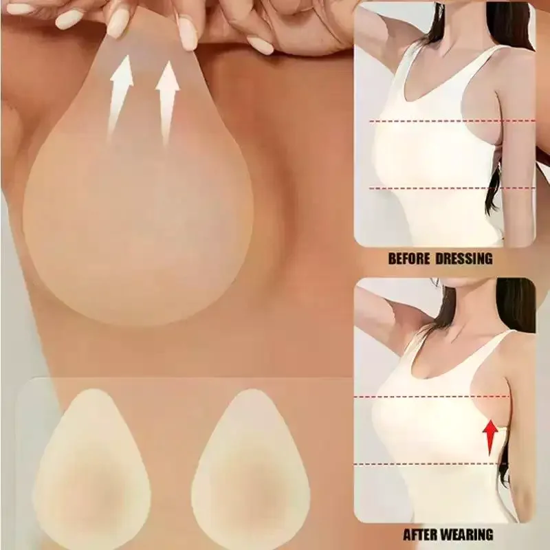 Cache-tétons adhésifs sans colle, effet plongeant, soutien-gorge invisible, autocollants en silicone ultra-fins sans couture, coussinets liftants pour poitrine, pasties
