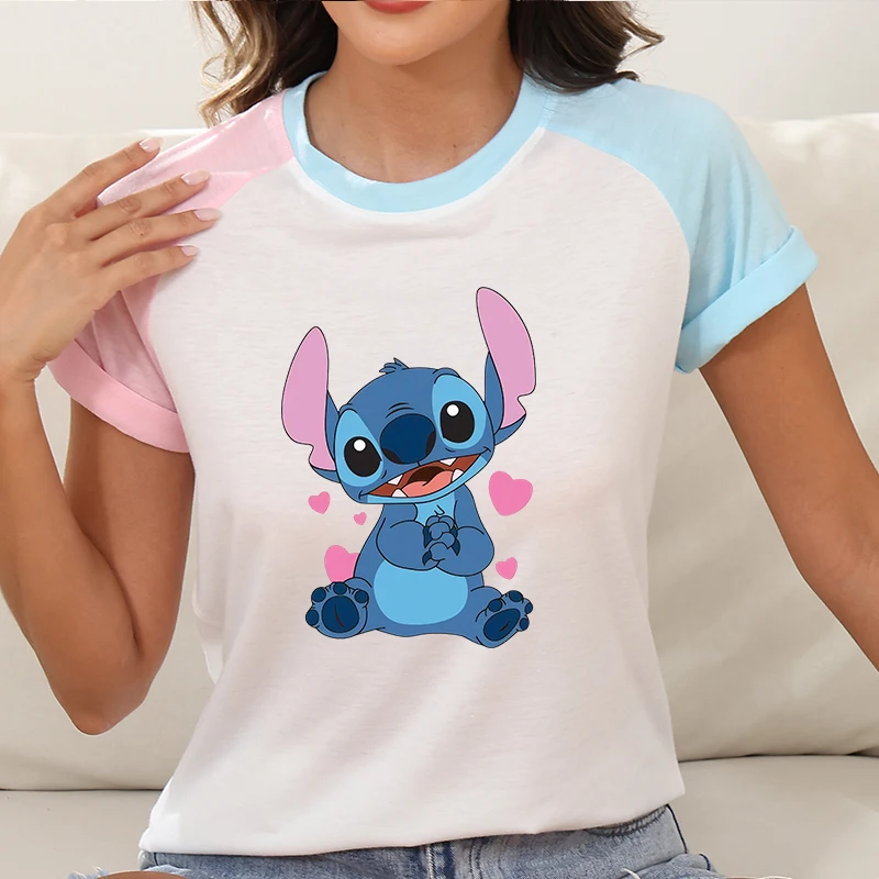 

Y2k T-shirt Women Clothes Stitch Female Clothing Short Sleeve Disney Cartoon Brands Ladies Large Size Tees Trends 2025 Tops