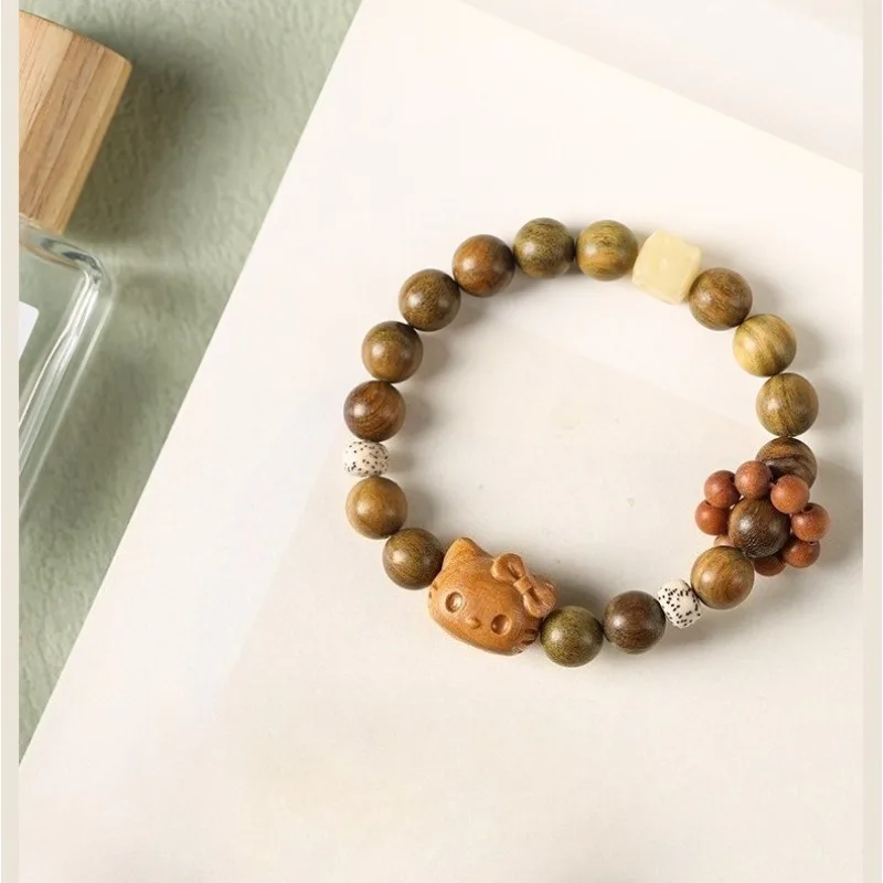 Sanrio Hello Kitty Wooden Bracelet Anime Figure Cartoon Wristband Q Figural Anime Merchandise Decoration Children Birthday Gifts