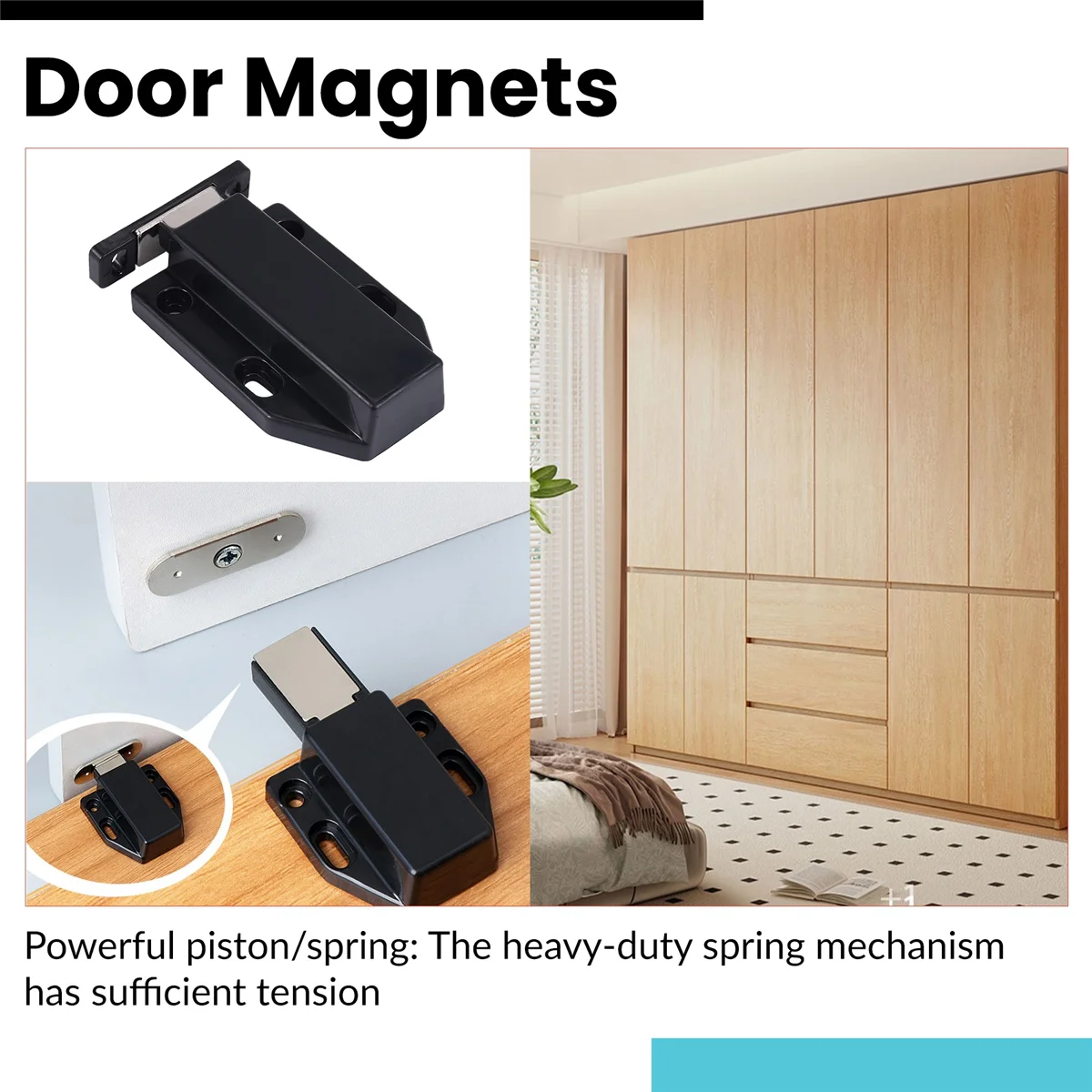 Zatrzask Push Heavy Duty 4-pak Push to Open Hardware do szafki Magnetyczne zatrzaski kontaktowe do dużych drzwi Push Black