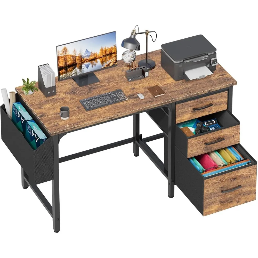 

Computer Desk with Fabric File Drawers Cabinet, 47 Inch Reversible Home Office Desks with Filing Cabinet for Small Space, Study