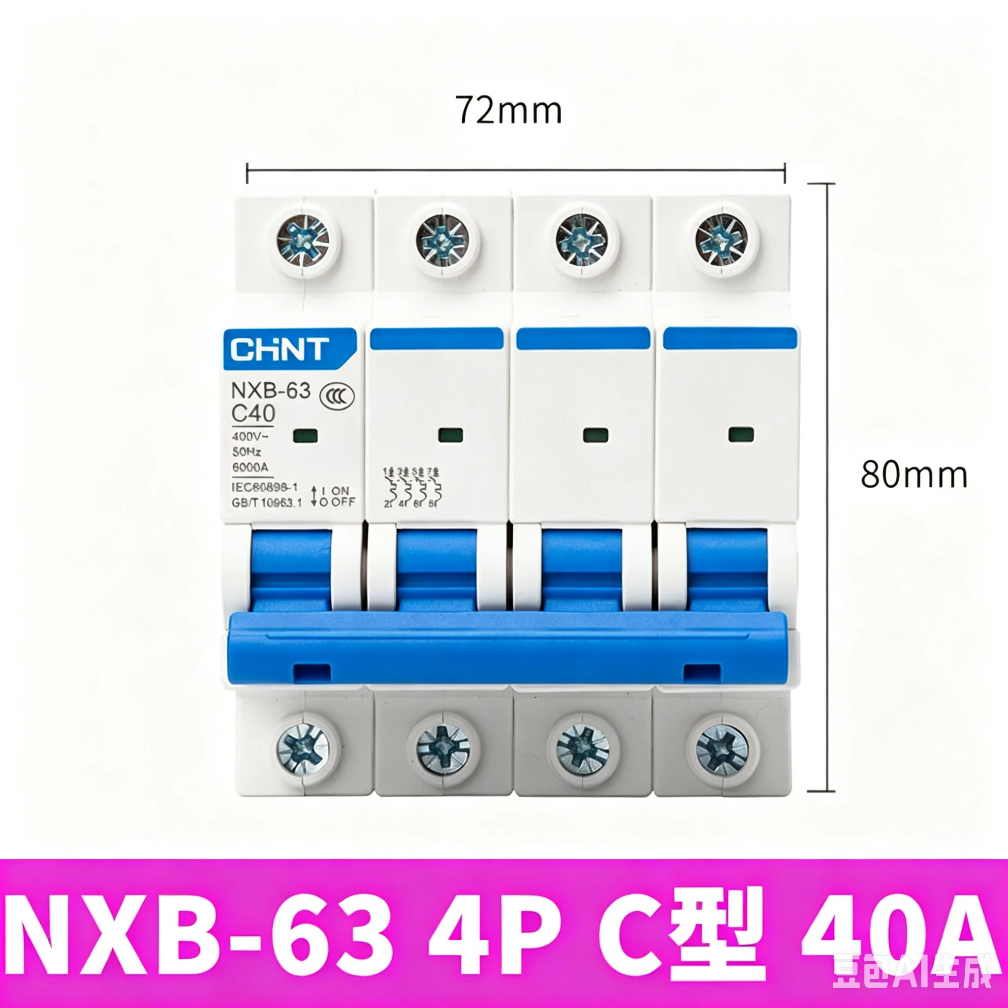 MCB NXB-63 Miniature Circuit Breaker 4P AC 230/400V CHNT DIN Rail Mounting Miniature Household Air Switch