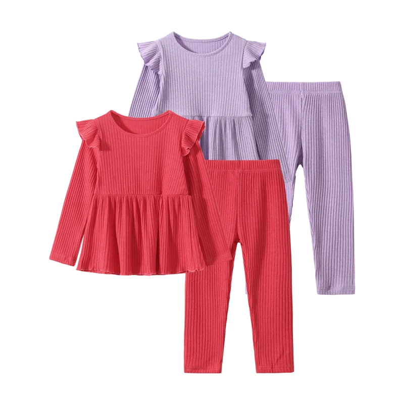 

Базовый комплект для девочек, комплект из 4 шт., однотонные штаны с длинными рукавами, осенне-зимний простой комфортный универсальный модный комплект для малышей