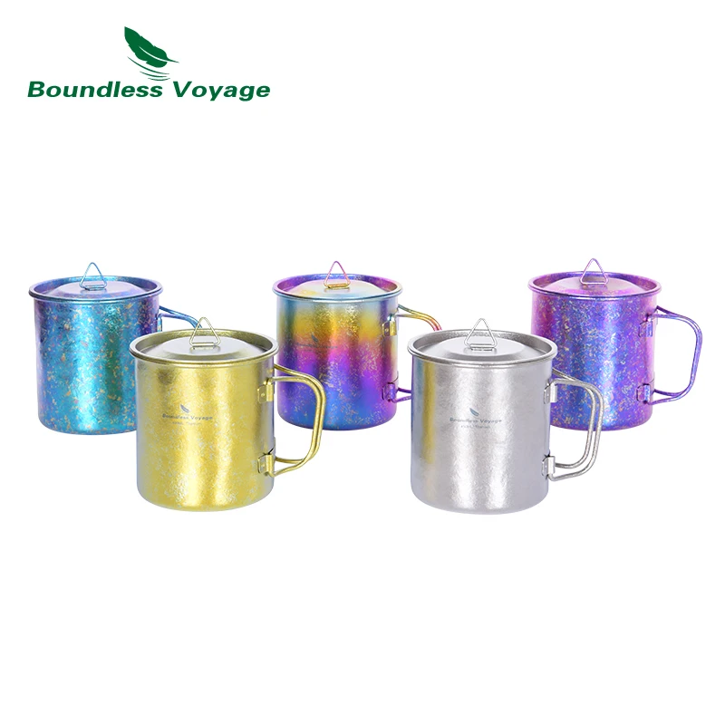 

Boundless Voyage 450ml Titanium Water Cup With Lids Colorful Coffee Tea Beer Mug Folding Handle Tableware Drinkware Ti3055D