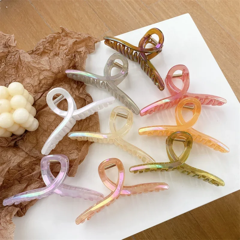 Oversized Hair Claw Shark Clips Shiny Colorful Cross Grab Clip Womans Girl Elegant Ponytail Hairpin hair Accessory 머리핀