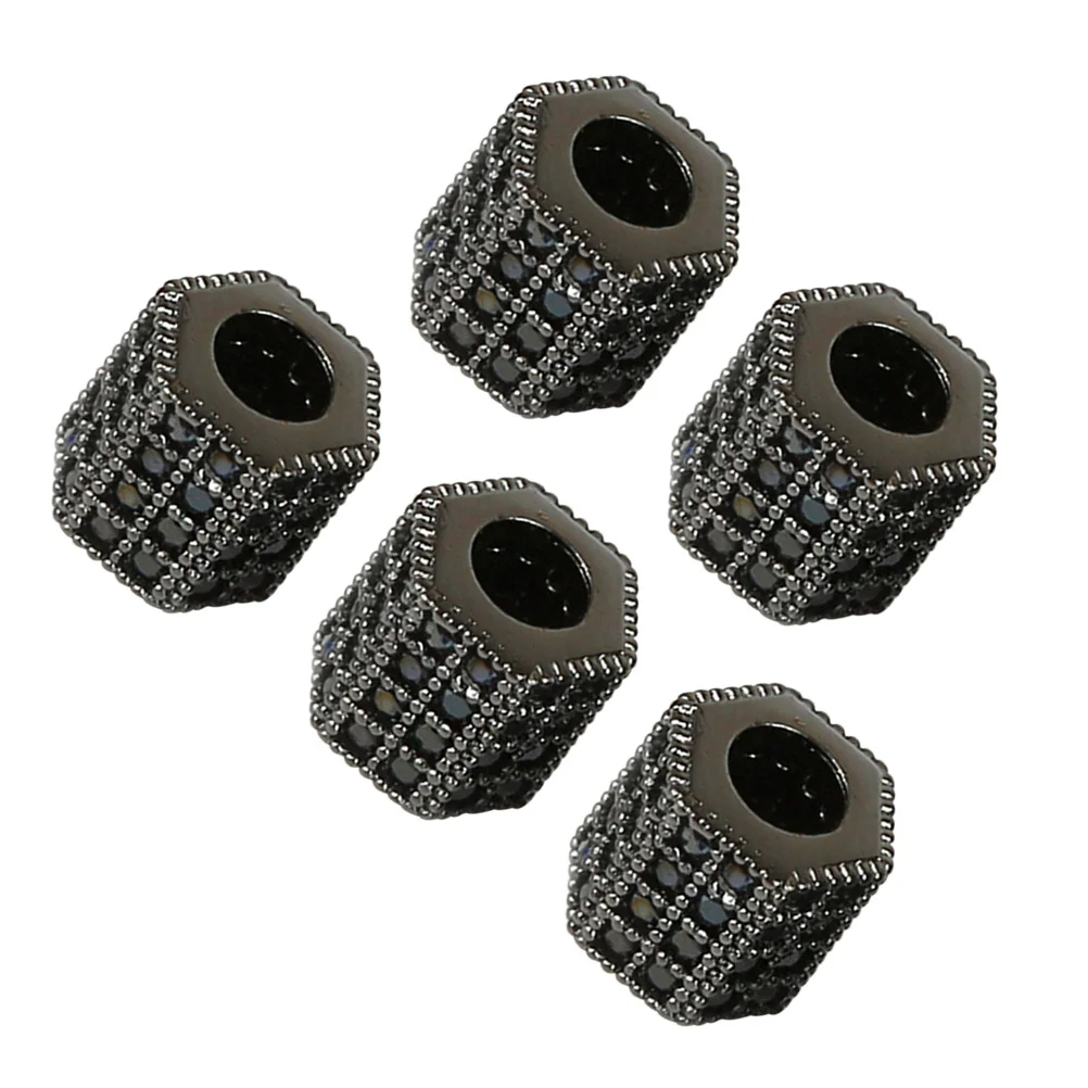 

5Pcs Zircon Embedded Cylinder Spacer Beads Large Hole for DIY Bracelet Necklace Jewelry Crafts Loose Beads Kit