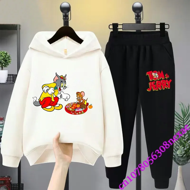 2024 New Disney Tom And Jerry Children's Set Spring And Autumn Cartoon Anime Boys And Girls Print Sports Top And Pants 2-piece