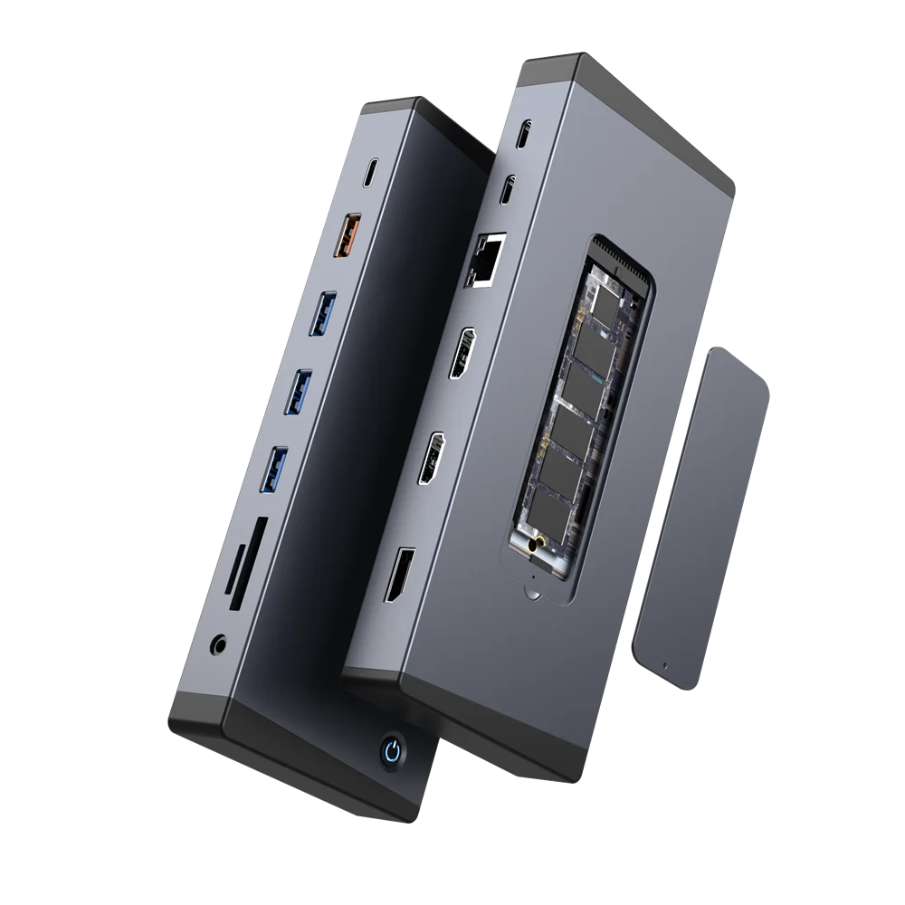 

EE1 15 in 1 4 Dual HDM-I 4K 60HZ PD Gen2 10Gbps PD 100W RJ45 Gigabit Lan 1000Mbps NVME M.2 SSD 10Gbps Docking Statio