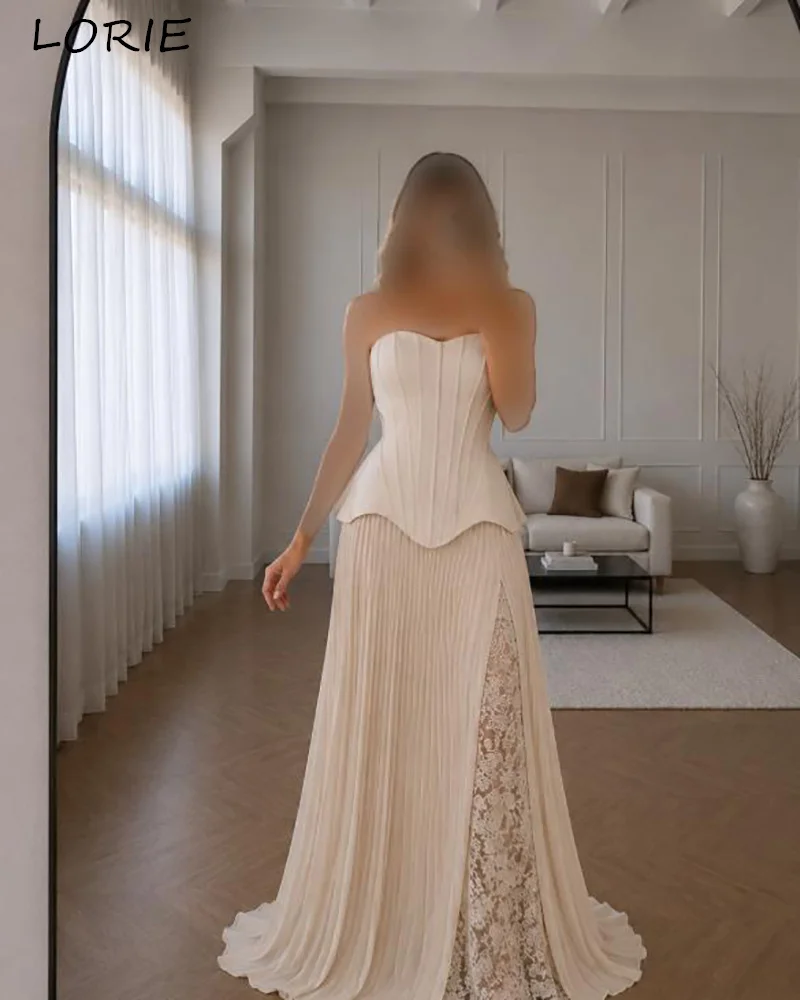 

LORIE Satin Modern Wedding Dress Strapless Sweetheart Pleats A-line Mermaid Bride Gown Crepe Customized Corset Bride Dress 2026