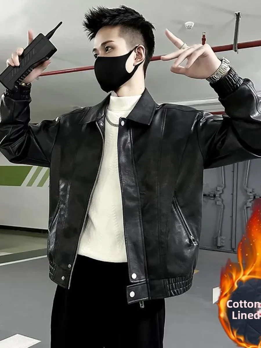 

Ретро-куртка мужская кожаная в американском стиле, осенне-зимняя, новая, яркая, двусторонняя, износостойкая, с длинными рукавами