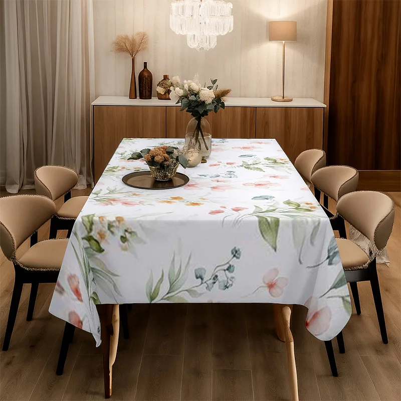 1pc Soft And Stylish 2D Flat Tablecloth Made of Skin-Friendly, Breathable, And Durable Fabric. It Features a Stretchy Cover with a Soft And Feel, Adorned with a Fresh Floral Pattern in Gentle Pink And Green Watercolor Style