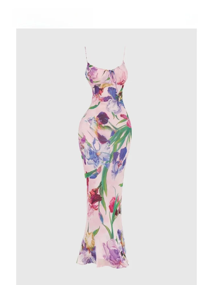 

HEZA Romantic Printed Strapl Dr Women's Slimming plus Size Summer Long Dr Casual Commute Sle Korean Version Pear B...