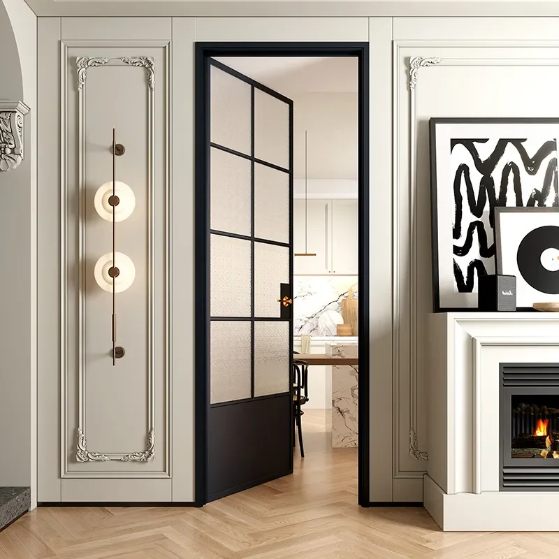 French Retro Style Steel Casement Door for Bathroom Kitchen Bedroom Partition Customizable Double Door with Old Steel Window
