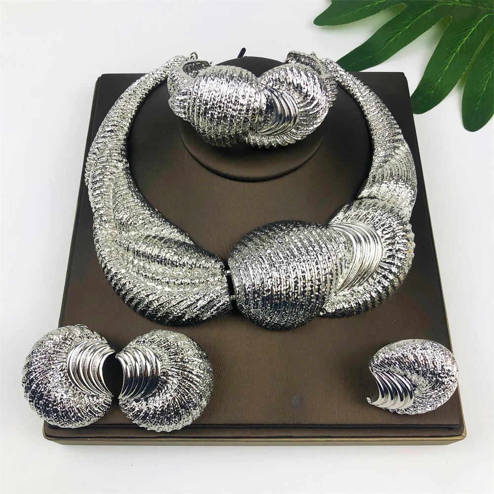 

Женский комплект ювелирных изделий, модное ожерелье, серьги, браслет и кольцо, классический дизайн, тренд в Нигерии, подарок для свадебной вечеринки