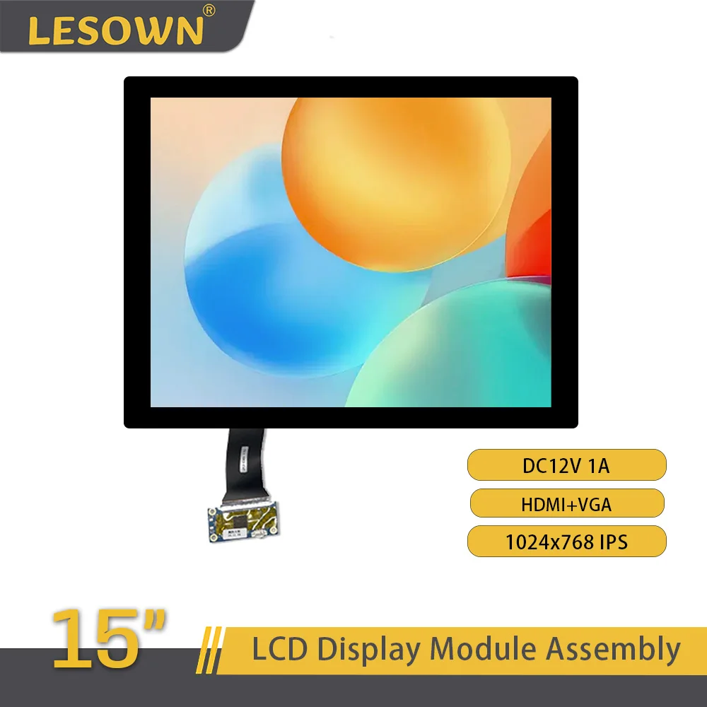 

LESOWN 15 inch AAA+ LCD Display Touch Screen 15" 1024x768 1500:1 IPS HDMI VGA Module Digitizer Assembly for Laptop PC Windows