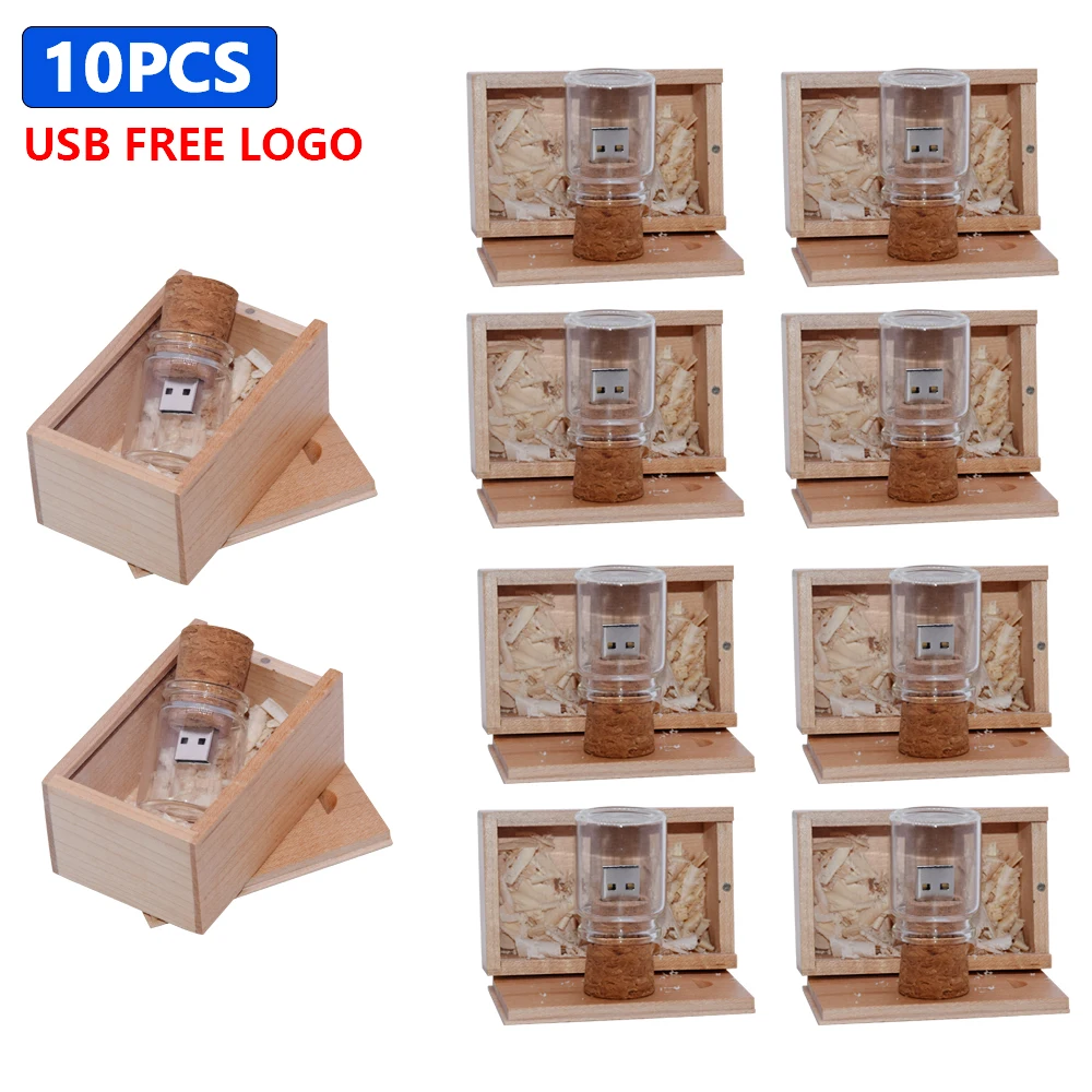 10 UNIDS LOTE USB 2.0 Unidad Flash 128GB Caja de Madera Pen Drive 64GB USB de Alta Velocidad Stick 32GB Botella de Deriva U Disco 16GB 8GB