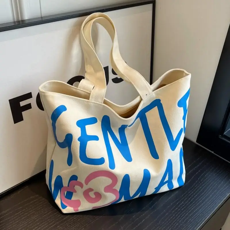 Japanese Style Canvas Tote Bag Women Large Capacity Artistic Student Class Handbag Versatile Commuting Single Shoulder Bag