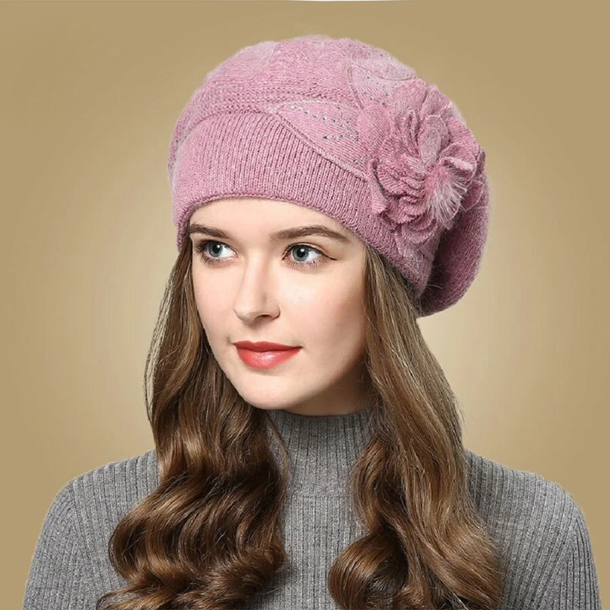 Autumn and Winter Korean Edition Fashion Versatile Rabbit Hair Knitted Wool Hat for Women Thickened and Plushed Warm Ear Protect