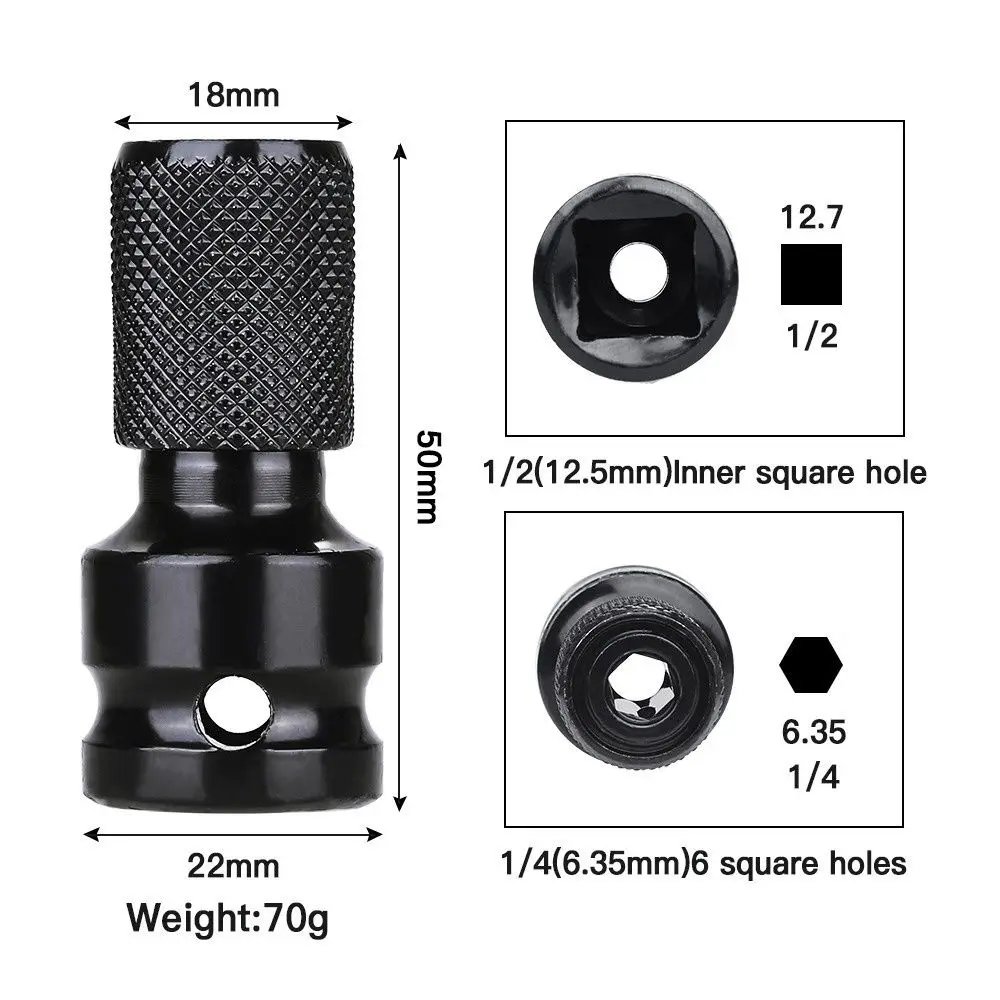 Adaptador de enchufe hexagonal de 1/2 pulgadas, unidad cuadrada a 1/4 pulgadas, convertidor de mandril para aire de impacto y llave eléctrica, 1