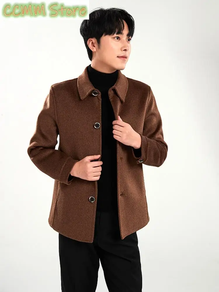 

Осенне-зимнее двустороннее шерстяное шерстяное короткое пальто, мужское повседневное популярное костюмное пальто в западном стиле с воротником, элегантное тонкое пальто
