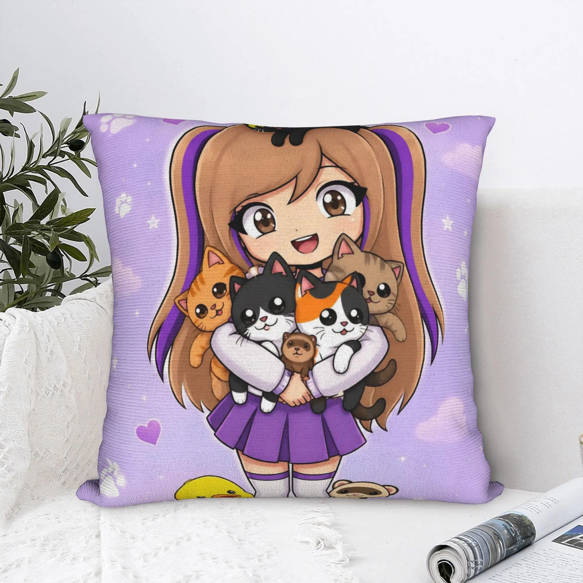 Lynas Gamer Kawaii Vallejos Pillowcase Printed Polyester Cushion Cover Gift Chibi Cartoon Throw Pillow Case Cover Sofa Square