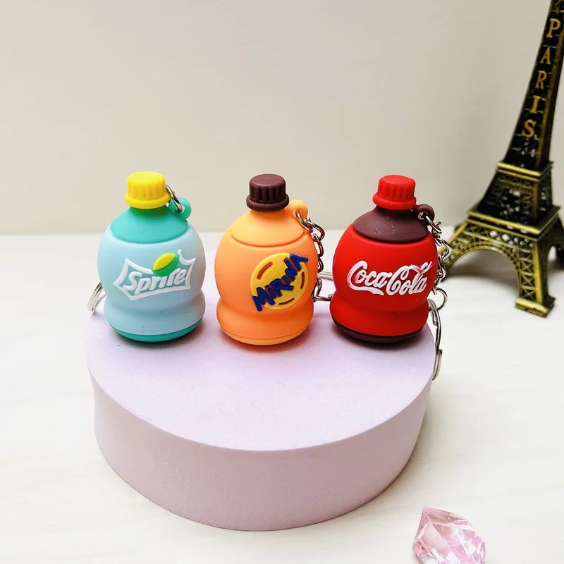 Cute Cola Bottle Keychain Men Women Beverage Bottle Keyring Couples Cool Backpack Decor Jewelry Car Key Accessories Pendant