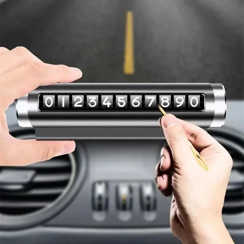 

Car Temporary Parking Number Plate Black Aluminium Alloy Material Roller Adjustable Car Parking Plate Car Supplies