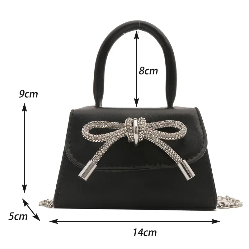 Bow Design Solid Color Mini Shoulder Bag PU Leather Flap Crossbody Bags for Women 2024 Fashion Female Chain Purse and Handbags