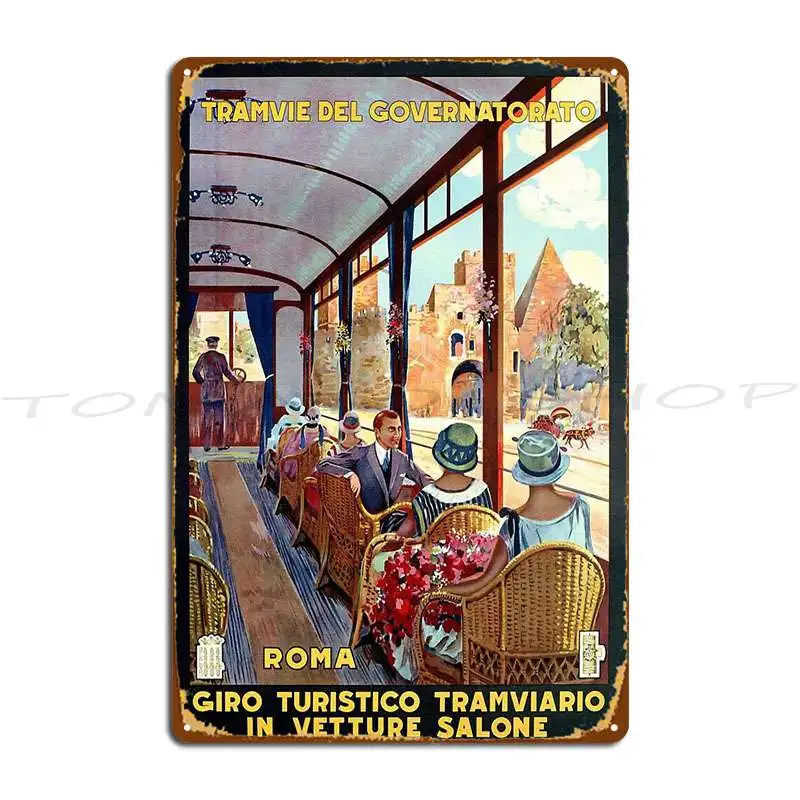 Rome Italy Interior Luxury Tourist Tram Italian Travel Metal Sign Classic Garage Wall Decor Garage Design Tin Sign Poster