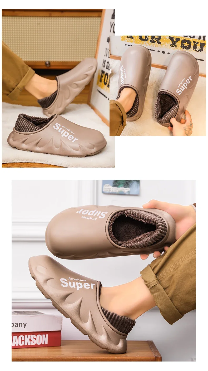 Damen Herren Winter Warme EVA Weichsohlen Wasserdichte Hausschuhe Slip-On Clogs Kurze Plüsch-Plattform Hausschuhe für drinnen – Detail 5