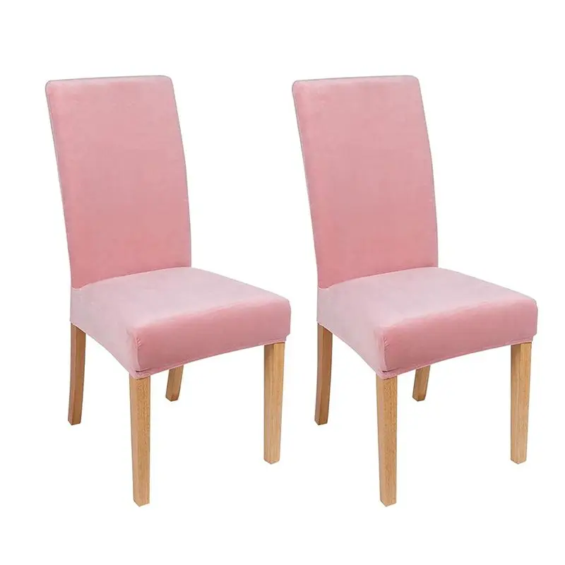 *ABKM 2Pcs Chair Covers for Dining Chairs, with Elastic Velvet Dining Chair Covers Chair Slipcovers for Kitchen, Pink