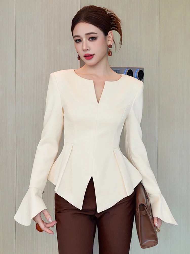 

Женская модная элегантная официальная рубашка OL, профессиональные топы с длинными рукавами и оборками, женские деловые блузки, рабочий стиль, весенняя одежда