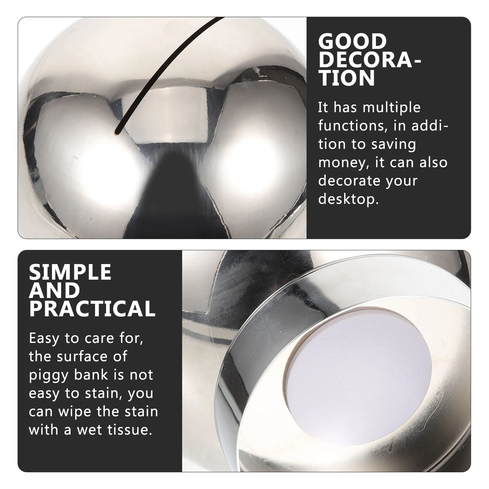 

Stainless Steel Piggy Bank Kids Money Jar Ball Design Saving Pot Desktop Ornament Home Supplies Compact for Children