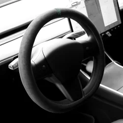 Alfanxi Universal Italy Alcantara Car Steering Wheel Cover Wrap for Tesla Model Y/Tesla Model 3