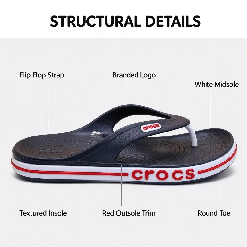 Standard Crocs Fashion Beiya Flip-flops Summer Men's and Women's Toe Slippers Casual Non-slip Beach Shoes One Pedal