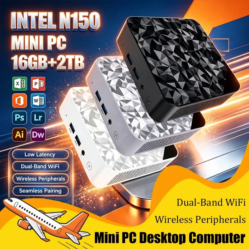 Mini PC Intel N150 16GB RAM Large SSD 4K WiFi6 BT5.2 Multiple Appearance Options For Study Studio Entertainment Work Win 11