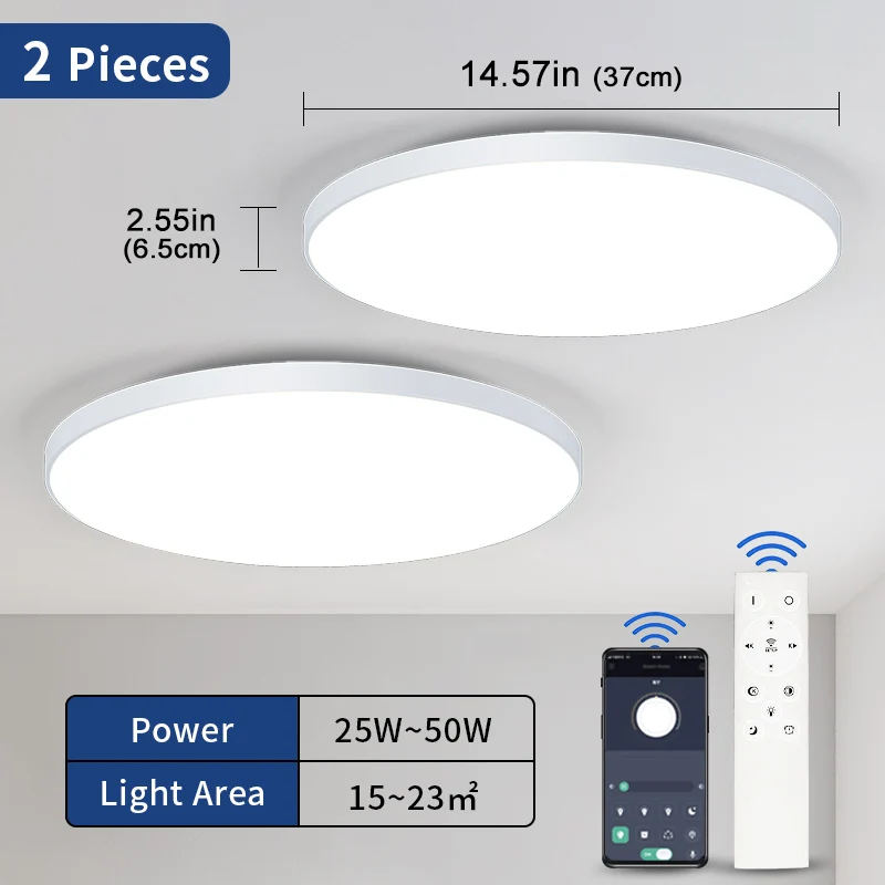 MARPOU LED slimme plafondlamp met APP-afstandsbediening Dimbaar Moderne ronde plafondlampen Interieurarmatuur voor badkamer Slaapkamer
