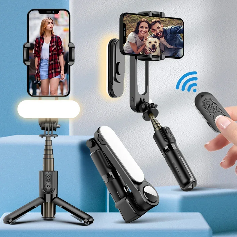 Gimbal Stabilizer Selfie Stick Tripod with Fill Light Wireless Bluetooth Monopod for Samsung Xiaomi IPhone Cell Phone Smartphone