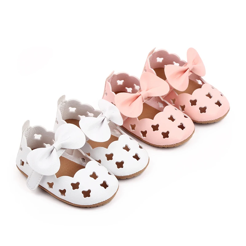 เด็กทารกรองเท้าแตะหนัง PU เด็กวัยหัดเดิน Non-SLIP Hollow OUT Bow First Walking Soft Sole รองเท้า