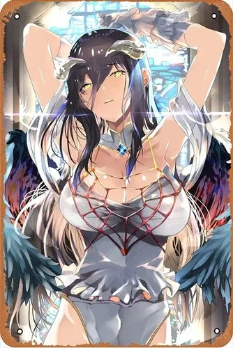 Overlord Albedo Poster Anime Posters Vintage Metal Tin Sign Wall Decor for Bars