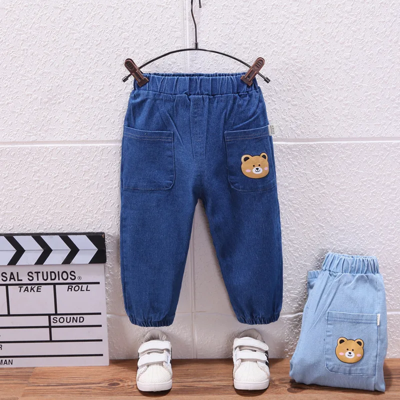 Cute Bear Girls Casual Thin Long Pants Fashion Spring Autumn Children Jeans Cartoon Kids Trousers Denim Clothing 1 2 3 4 5 Years